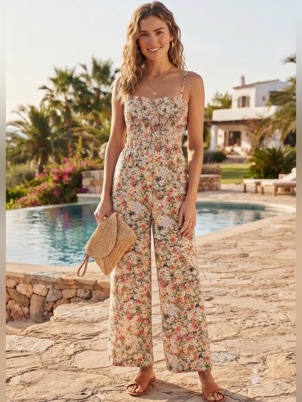 NWT REVOLVE HEIRLOOM BRENDIE BLOOMS JUMPSUIT MEDIUM SMOCKED SLEEVELESS NWT